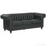 HOMCOM Canapea Chesterfield cu 3 locuri, tapițată, cu arcuri individuale, din piele sintetică, 213x86x79 cm, negru