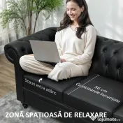 HOMCOM Canapea cu 3 Locuri, Brațe și Tapițerie Groasă, 213x86x79 cm, Negru | Aosom Romania 
