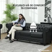 HOMCOM Canapea cu 3 Locuri, Brațe și Tapițerie Groasă, 213x86x79 cm, Negru | Aosom Romania 