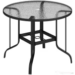 Outsunny Masă de Grădină Rotundă cu Orificiu pentru Umbrelă, din Metal și Sticlă Temperată, Ø96,5x71 cm, Neagră