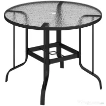 Outsunny Masă de Grădină Rotundă cu Orificiu pentru Umbrelă, din Metal și Sticlă Temperată, Ø96,5x71 cm, Neagră
