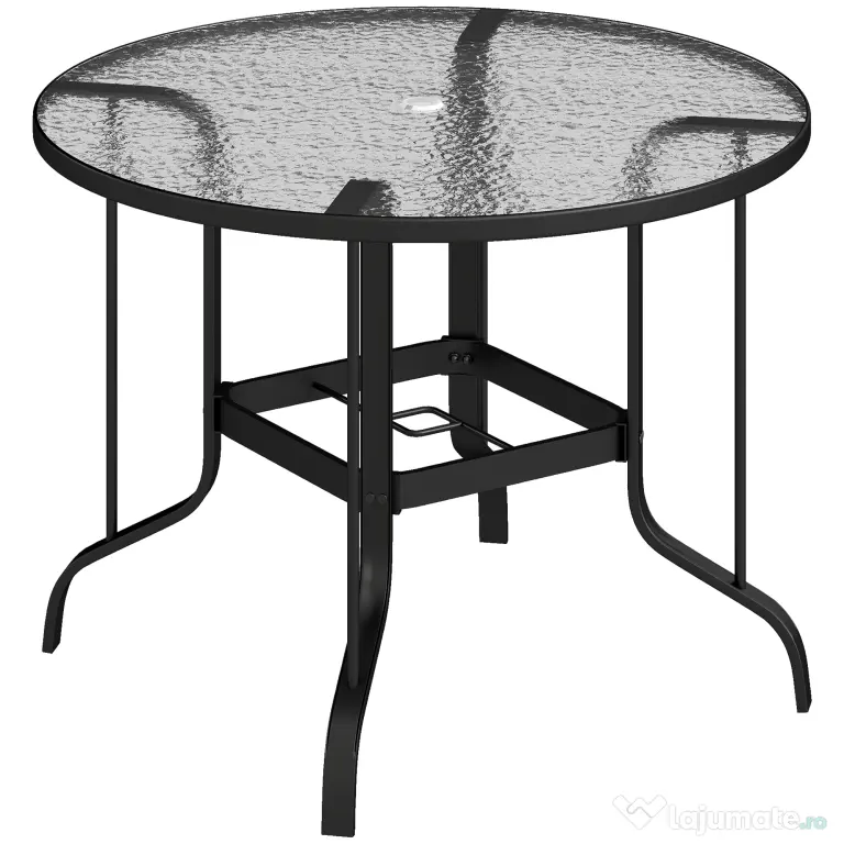 Outsunny Masă Rotundă de Grădină pentru Maxim 4 Persoane cu Gaură pentru Umbrelă, Ø96,5x71 cm, Negru | Aosom Romania