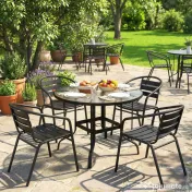 Outsunny Masă Rotundă de Grădină pentru Maxim 4 Persoane cu Gaură pentru Umbrelă, Ø96,5x71 cm, Negru | Aosom Romania 