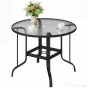 Outsunny Masă Rotundă de Grădină pentru Maxim 4 Persoane cu Gaură pentru Umbrelă, Ø96,5x71 cm, Negru | Aosom Romania 