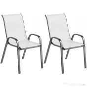 Outsunny Set de 2 Scaune de Exterior pentru Masă, Scaune Stivuibile cu Spătar Înalt, Șezut din Plasă Respirabilă pentru Grădină, Terasă, Gri Deschis | Aosom Romania 