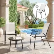 Outsunny Set de 2 Scaune de Exterior pentru Masă, Scaune Stivuibile cu Spătar Înalt, Șezut din Plasă Respirabilă pentru Grădină, Terasă, Gri Deschis | Aosom Romania 