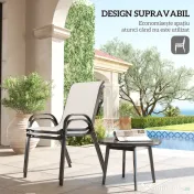 Outsunny Set de 2 Scaune de Exterior pentru Masă, Scaune Stivuibile cu Spătar Înalt, Șezut din Plasă Respirabilă pentru Grădină, Terasă, Gri Deschis | Aosom Romania 