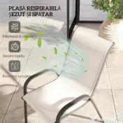 Outsunny Set de 2 Scaune de Exterior pentru Masă, Scaune Stivuibile cu Spătar Înalt, Șezut din Plasă Respirabilă pentru Grădină, Terasă, Gri Deschis | Aosom Romania 