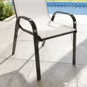 Outsunny Set de 2 Scaune de Exterior pentru Masă, Scaune Stivuibile cu Spătar Înalt, Șezut din Plasă Respirabilă pentru Grădină, Terasă, Gri Deschis | Aosom Romania 