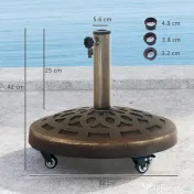 Outsunny Bază Rotundă pentru Umbrelă de Terasă cu Roți, Bază din Rășină de 21 kg, Suport Robust pentru Stâlpi de 3,3/3,8/4,8 cm pentru Exterior, Grădină, Marginea Piscinei, Bronz | Aosom Romania 