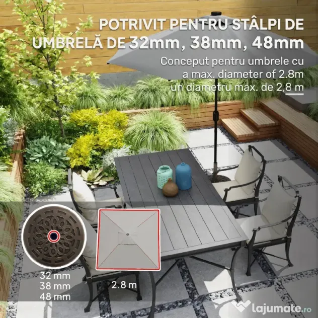 Outsunny Bază Rotundă pentru Umbrelă de Terasă cu Roți, Bază din Rășină de 21 kg, Suport Robust pentru Stâlpi de 3,3/3,8/4,8 cm pentru Exterior, Grădină, Marginea Piscinei, Bronz | Aosom Romania