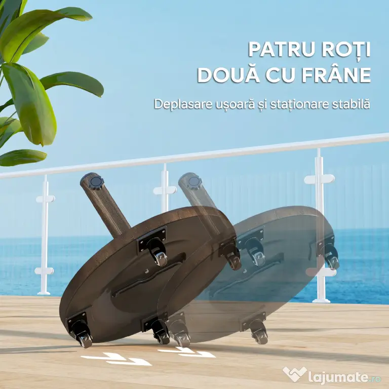Outsunny Bază Rotundă pentru Umbrelă de Terasă cu Roți, Bază din Rășină de 21 kg, Suport Robust pentru Stâlpi de 3,3/3,8/4,8 cm pentru Exterior, Grădină, Marginea Piscinei, Bronz | Aosom Romania