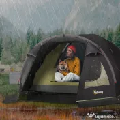 Outsunny Cort de Camping pentru 2-4 Persoane cu 2 Camere, Ușă, Ferestre și Geantă, 330x190x120 cm, Negru | Aosom Romania 