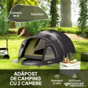 Outsunny Cort de Camping pentru 2-4 Persoane cu 2 Camere, Ușă, Ferestre și Geantă, 330x190x120 cm, Negru | Aosom Romania 