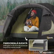 Outsunny Cort de Camping pentru 2-4 Persoane cu 2 Camere, Ușă, Ferestre și Geantă, 330x190x120 cm, Negru | Aosom Romania 