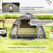 Outsunny Cort de Camping pentru 2-4 Persoane cu 2 Camere, Ușă, Ferestre și Geantă, 330x190x120 cm, Negru | Aosom Romania 