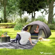 Outsunny Cort de Camping pentru 2-4 Persoane cu 2 Camere, Ușă, Ferestre și Geantă, 330x190x120 cm, Negru | Aosom Romania 