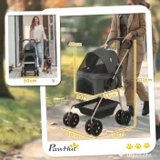 PawHut Cărucior pentru Animale de Companie 3 în 1 cu 4 Roți și Geantă de Transport Detașabilă, 76x50x102 cm, Gri | Aosom Romania 