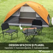 Outsunny Cort de Camping pentru 3 Persoane cu Port de Încărcare, Buzunare și Geantă, 205x275x135 cm, Portocaliu | Aosom Romania 