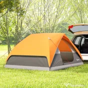 Outsunny Cort de Camping pentru 3 Persoane cu Port de Încărcare, Buzunare și Geantă, 205x275x135 cm, Portocaliu | Aosom Romania 