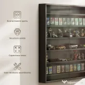 HOMCOM Dulap Tip Vitrină de Expoziție cu Rafturi Reglabile, Montată pe Perete, Negru | Aosom Romania 