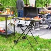 Outsunny Barbecue pe Gaz 2 Arzătoare, 2 Rafturi, Capac și Termometru Negru | Aosom Romania 