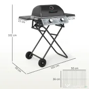 Outsunny Barbecue pe Gaz 2 Arzătoare, 2 Rafturi, Capac și Termometru Negru | Aosom Romania 