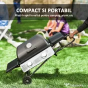 Outsunny Barbecue pe Gaz 2 Arzătoare, 2 Rafturi, Capac și Termometru Negru | Aosom Romania 