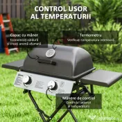 Outsunny Barbecue pe Gaz 2 Arzătoare, 2 Rafturi, Capac și Termometru Negru | Aosom Romania 