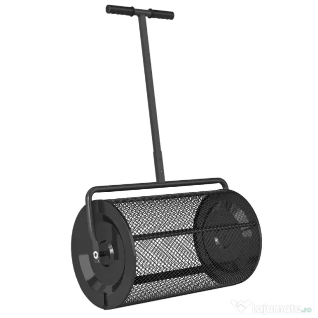 Outsunny Răspânditor Compost de 75L cu Mâner Reglabil în Formă de T din Metal Negru