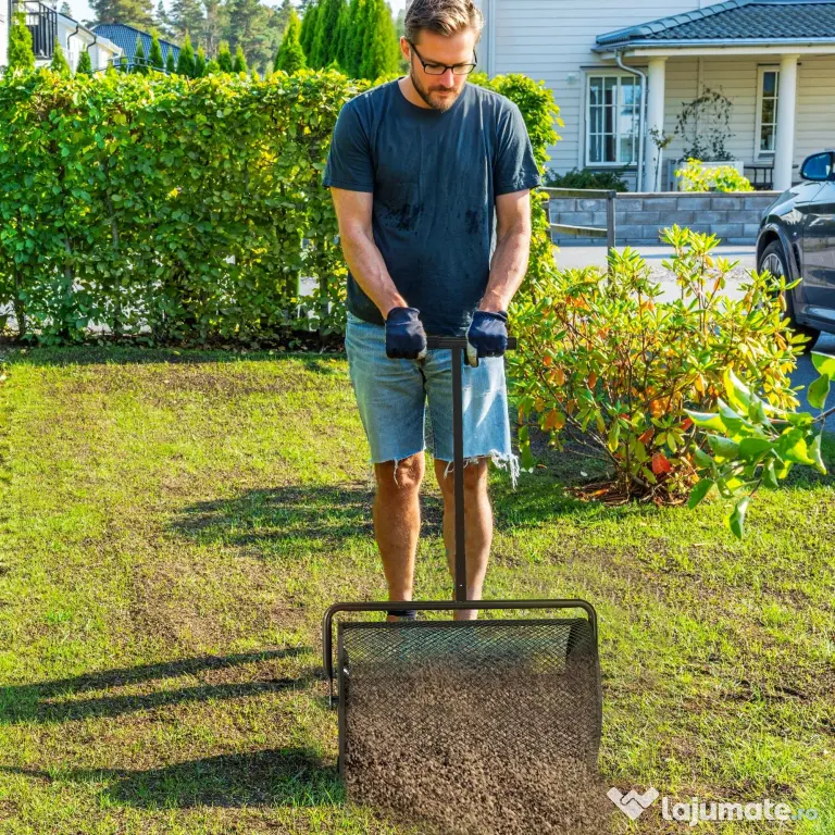 Outsunny Răspânditor Compost de 75L cu Mâner Reglabil în Formă de T din Metal Negru
