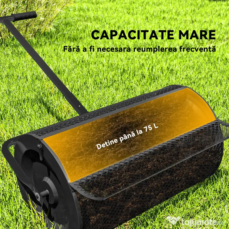 Outsunny Răspânditor Compost de 75L cu Mâner Reglabil în Formă de T din Metal Negru