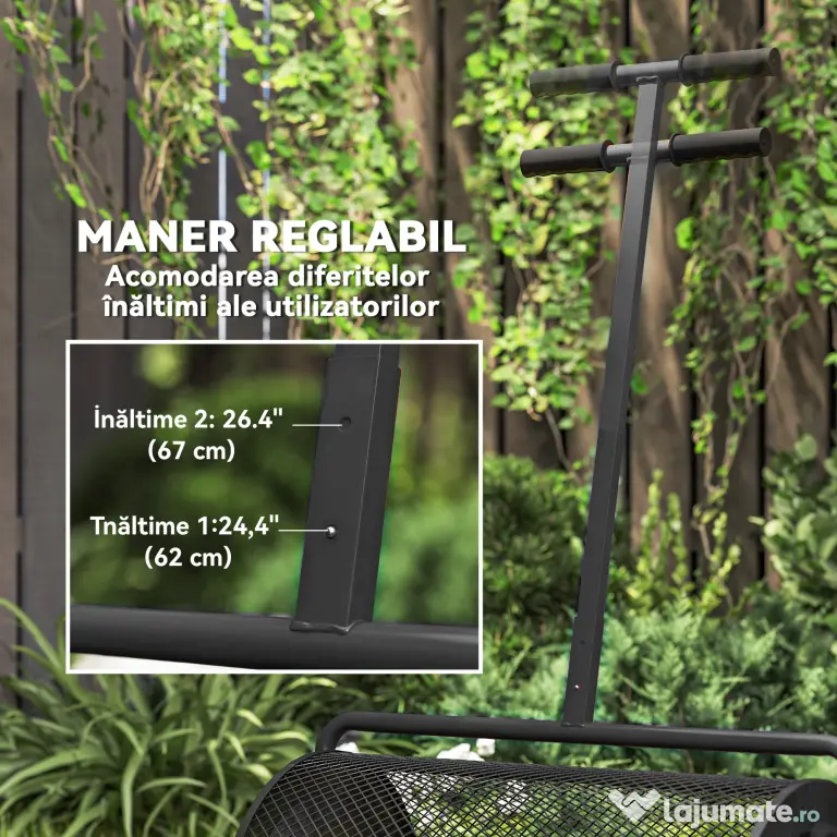 Outsunny Răspânditor Compost de 75L cu Mâner Reglabil în Formă de T din Metal Negru