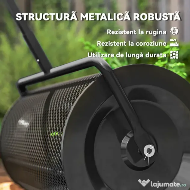 Outsunny Răspânditor Compost de 75L cu Mâner Reglabil în Formă de T din Metal Negru