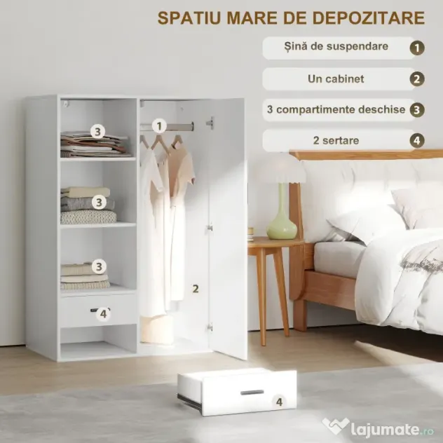 HOMCOM Dulap Modern Alb Sertare | Aosom Romania