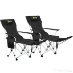 Outsunny Set 2 Scaune de Camping Pliabile cu Suport pentru Picioare Detașabil și Suport pentru pahare, 82x50/100x88 cm, Negru