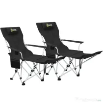 Outsunny Set de 2 Scaune de Camping Pliabile cu Suport pentru Picioare Detașabil, 82x100x88 cm, Negru | Aosom Romania