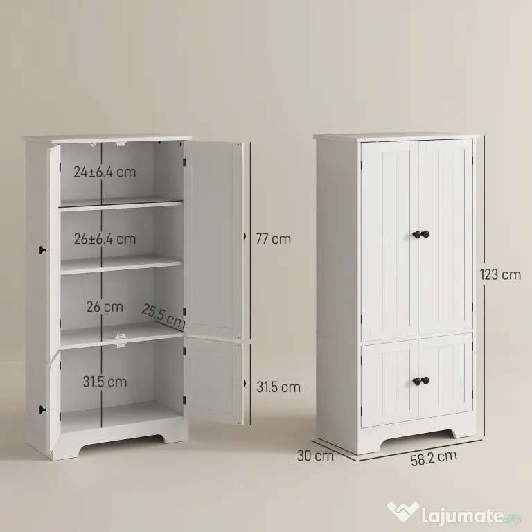 HOMCOM Dulap Alb 4Uși Reglabil | Aosom Romania