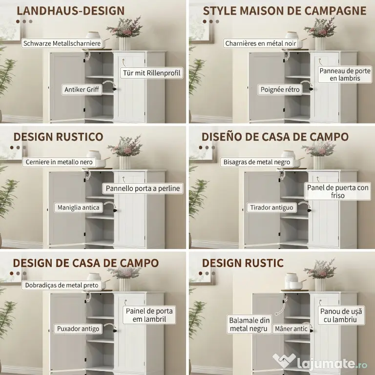 HOMCOM Dulap Alb 4Uși Reglabil | Aosom Romania