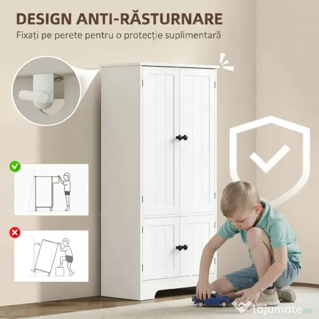 HOMCOM Dulap Alb 4Uși Reglabil | Aosom Romania