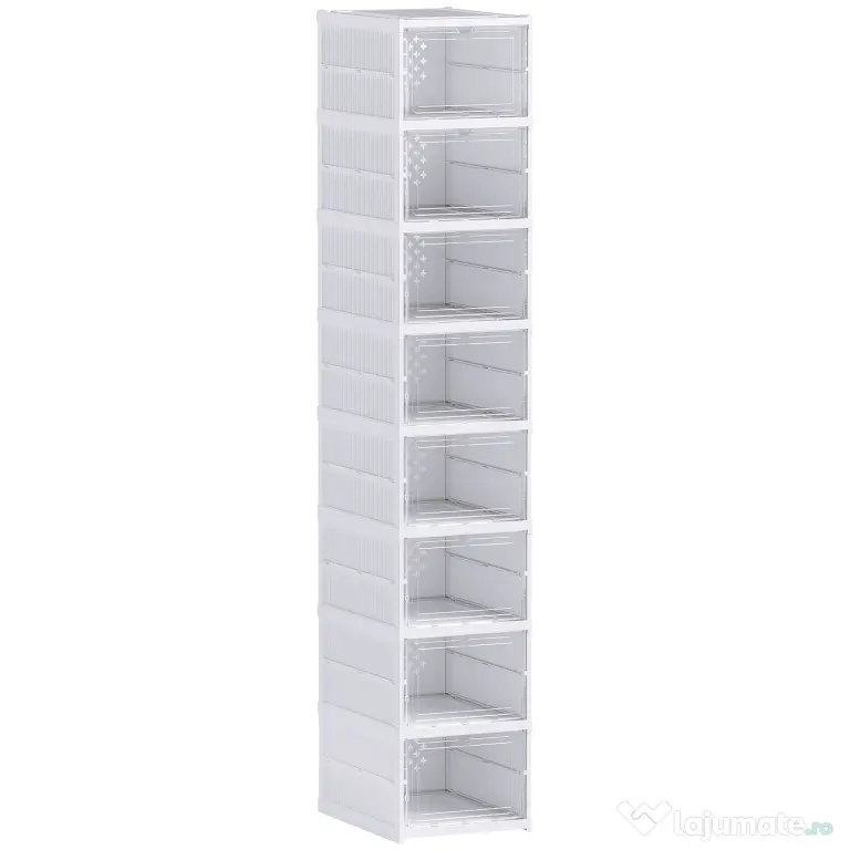HOMCOM Dulap de Pantofi Modular cu 8 Cutii Stivuibile pentru Pantofi, 26x35x140 cm, Alb | Aosom Romania