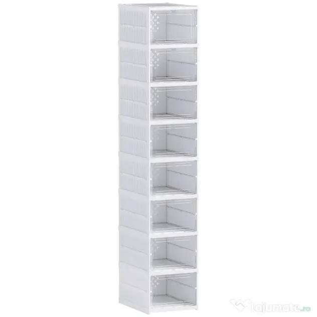 HOMCOM Dulap de Pantofi Modular cu 8 Cutii Stivuibile pentru Pantofi, 26x35x140 cm, Alb | Aosom Romania