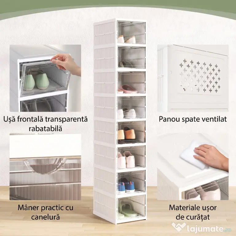 HOMCOM Dulap de Pantofi Modular cu 8 Cutii Stivuibile pentru Pantofi, 26x35x140 cm, Alb | Aosom Romania