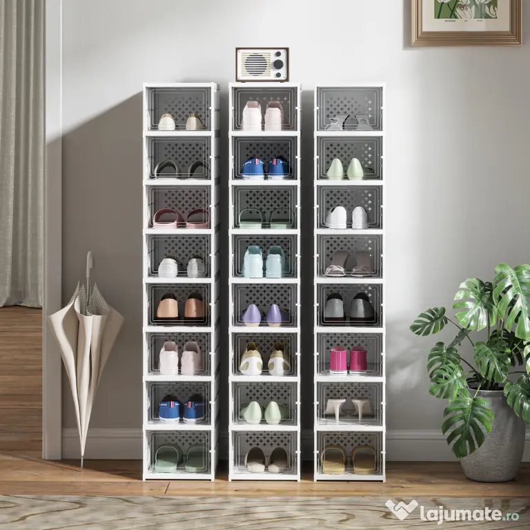 HOMCOM Dulap de Pantofi Modular cu 8 Cutii Stivuibile pentru Pantofi, 26x35x140 cm, Alb | Aosom Romania