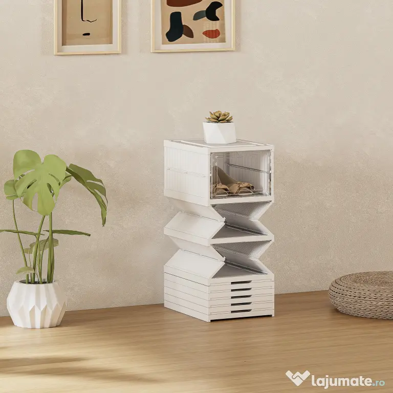HOMCOM Dulap de Pantofi Modular cu 8 Cutii Stivuibile pentru Pantofi, 26x35x140 cm, Alb | Aosom Romania