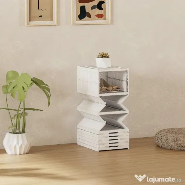 HOMCOM Dulap de Pantofi Modular cu 8 Cutii Stivuibile pentru Pantofi, 26x35x140 cm, Alb | Aosom Romania