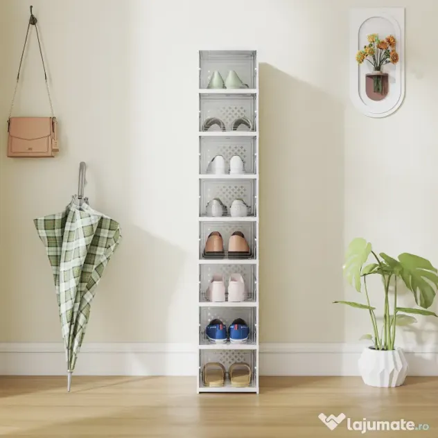 HOMCOM Dulap de Pantofi Modular cu 8 Cutii Stivuibile pentru Pantofi, 26x35x140 cm, Alb | Aosom Romania