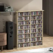 HOMCOM Dulap Bibliotecă pentru CD-uri cu 16 Rafturi, Design Modern, din Lemn, 106,5x24x126,3 cm, Natur | Aosom Romania 