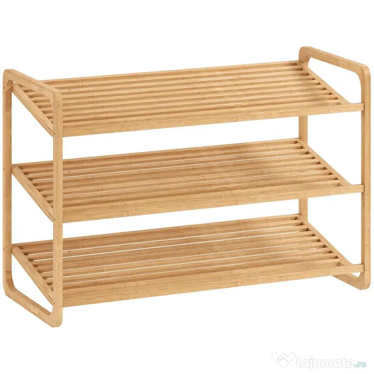 HOMCOM Etajeră pentru pantofi cu 3 rafturi pentru 12 perechi de pantofi din bambus 76x33x50.8 cm | Aosom Romania