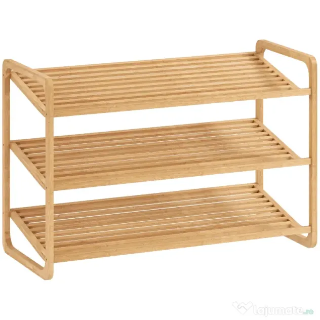 HOMCOM Etajeră pentru pantofi cu 3 rafturi pentru 12 perechi de pantofi din bambus 76x33x50.8 cm | Aosom Romania
